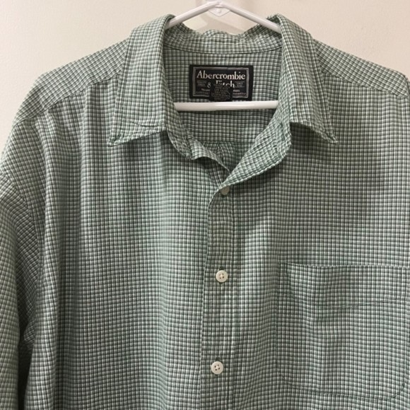 Abercrombie & Fitch Mens Green Gingham Checkered LS Button Down Shirt Sz XL - Picture 3 of 11